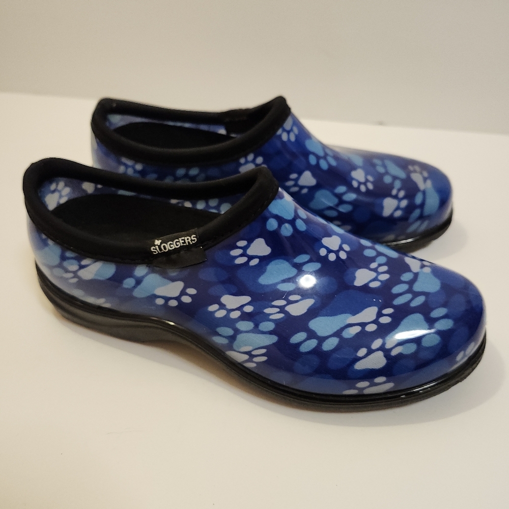 Sloggers Blue Paw Print Garden Outdoor Waterproof Slip On Shoe Womens Size 6 EUC